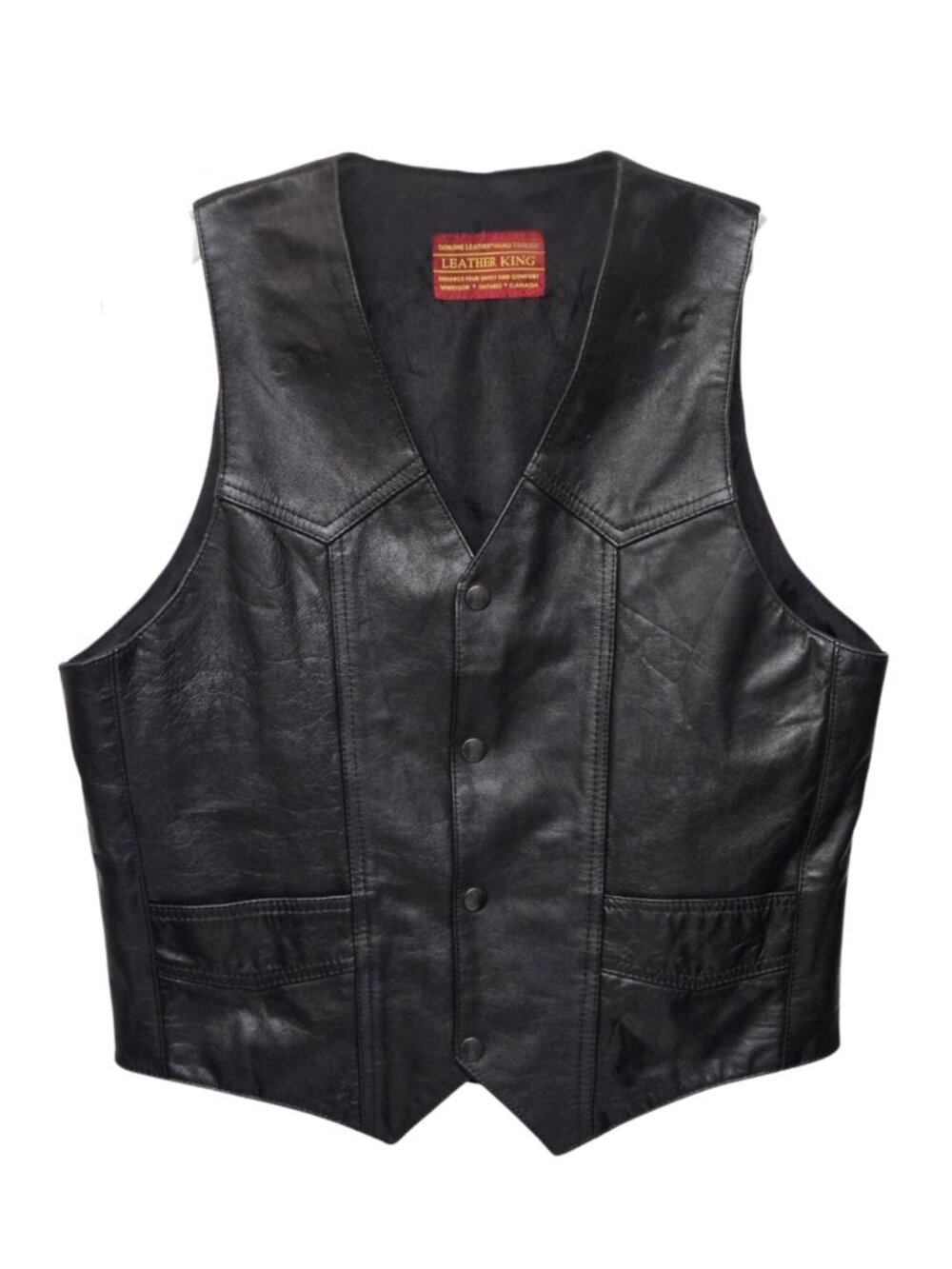 Leather King Mens 38 Black Leather Vest M Inner Pockets Biker Motorcycle Western